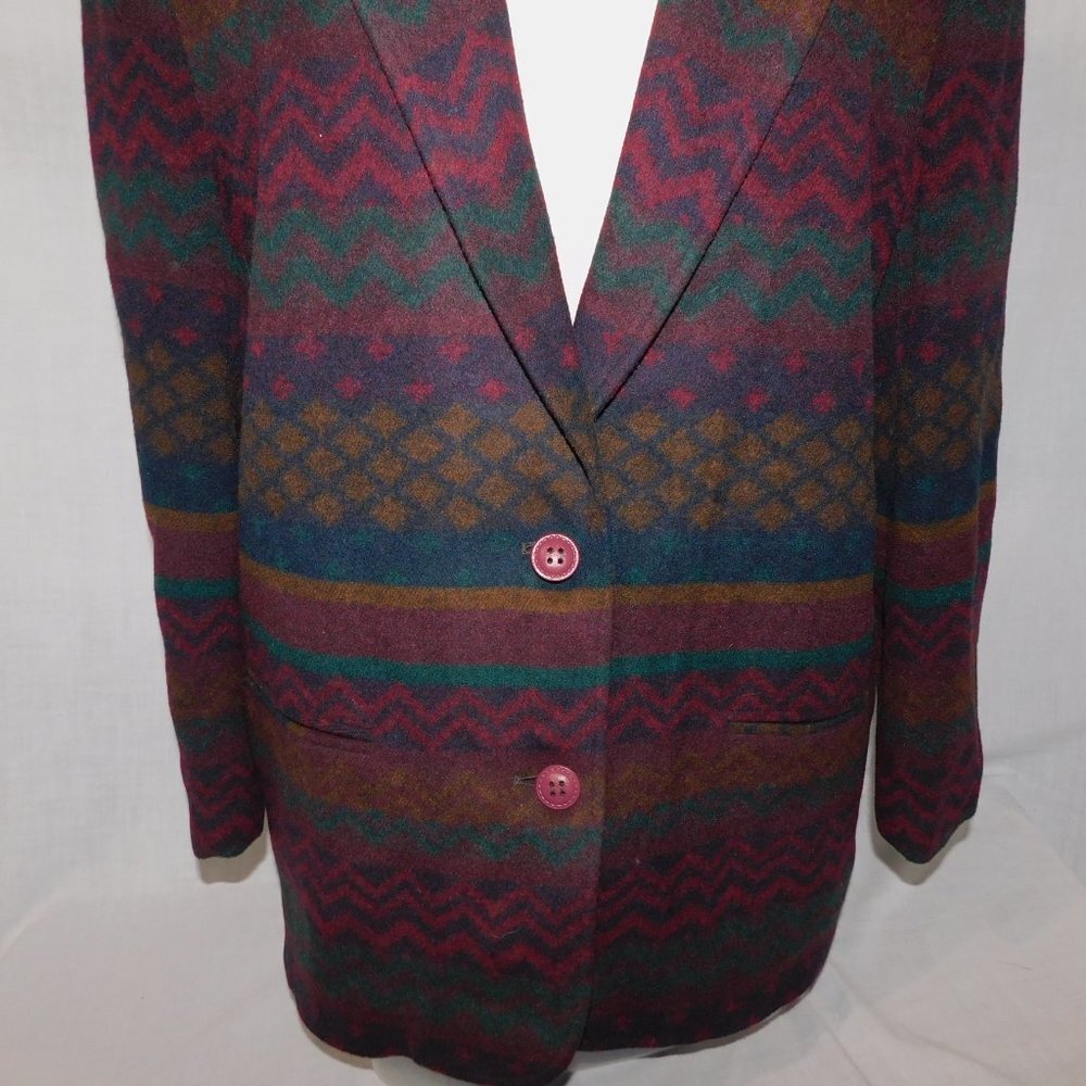 VTG 90s Navajo Southwestern Print Oversized Wool Blend Blazer Two Roads Women 11 - Picture 11 of 15